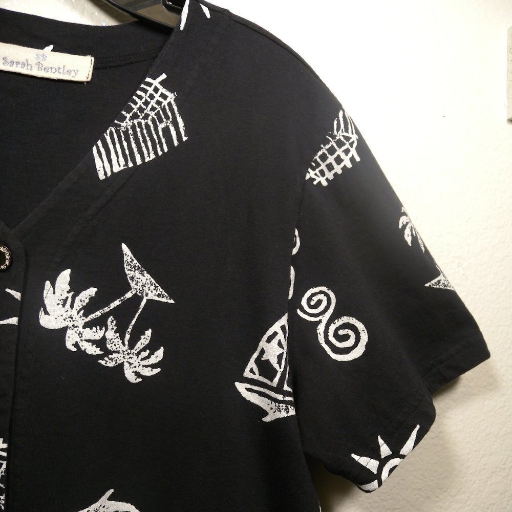 Sarah Bentley Pisces Black & White Short Sleeve Button Up Shirt SZ 1X - Picture 5 of 13